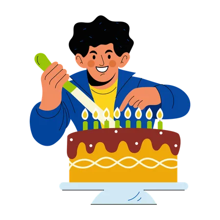 Happy boy decorating cake  Illustration