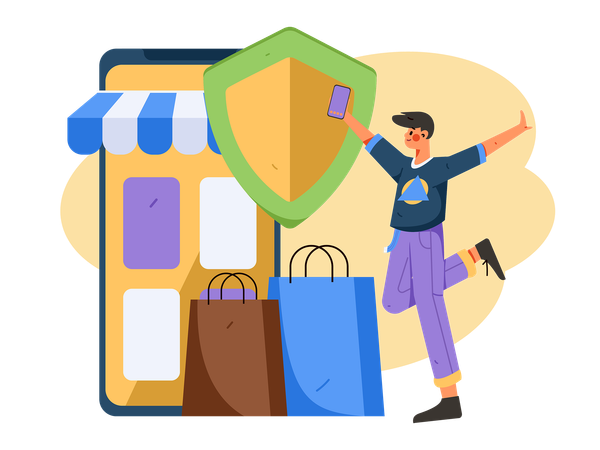 Happy Boy doing secure shopping payment  Illustration