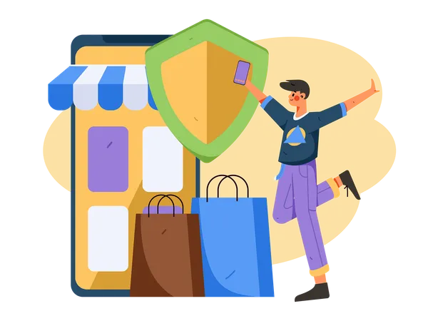 Happy Boy doing secure shopping payment  Illustration