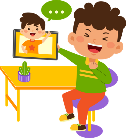 Happy boy doing video call  Illustration