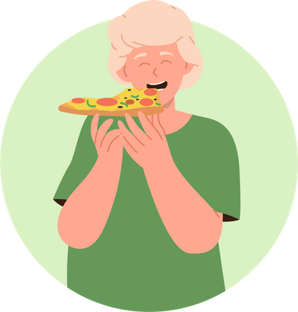 Happy boy eating pizza slice  Illustration