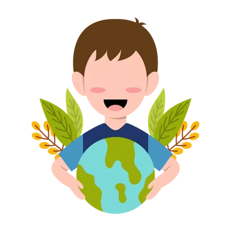Happy Boy For Save Planet  Illustration
