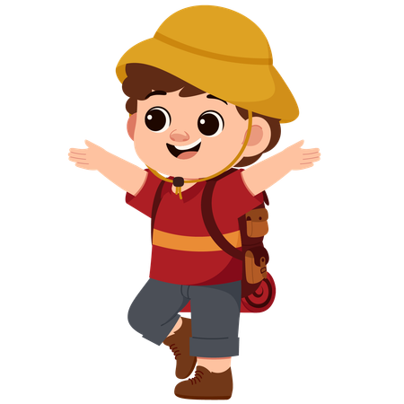 Happy Boy going on a hiking adventure  Illustration