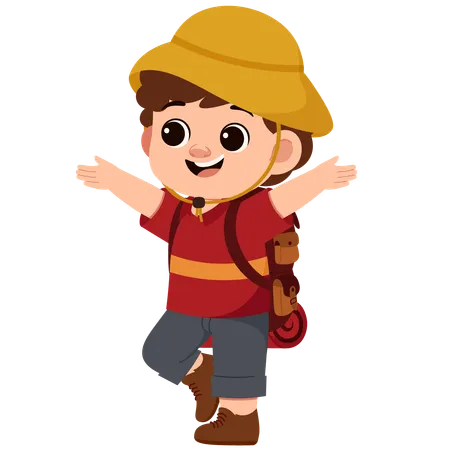 Happy Boy going on a hiking adventure  Illustration