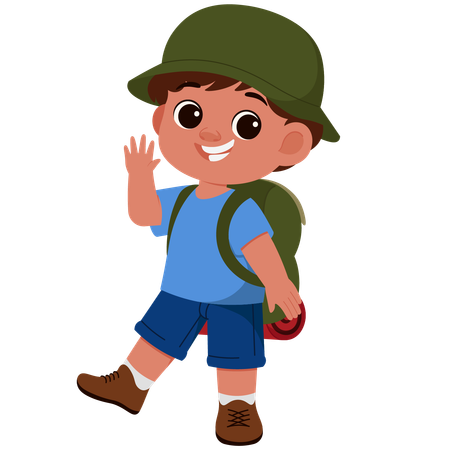 Happy Boy going on a hiking adventure  Illustration