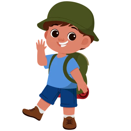 Happy Boy going on a hiking adventure  Illustration