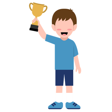 Happy boy holding champion cup  Illustration