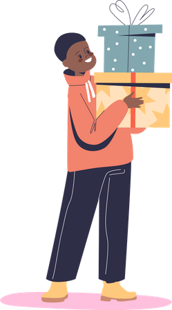 Happy boy holding gifts  Illustration