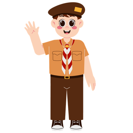 Joyeux garçon en chapeau de scout, agitant la main  Illustration