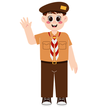 Happy Boy In Scout Hat Waving hand  Illustration