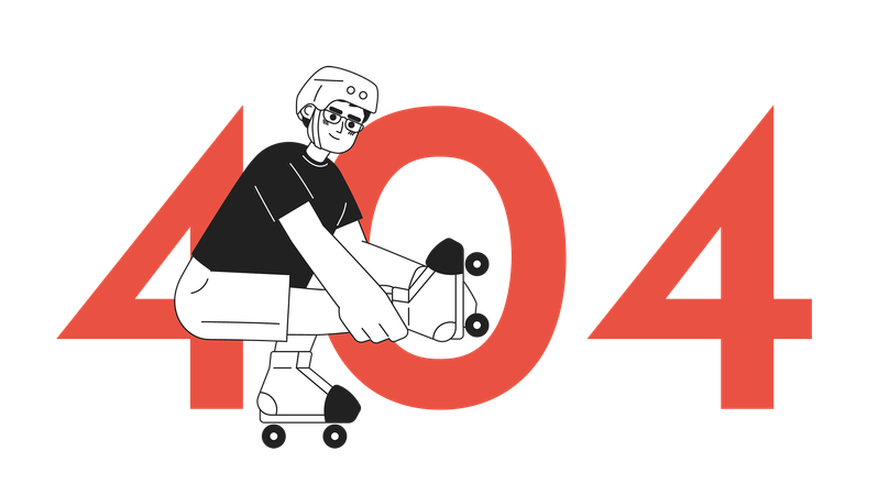 Happy boy on roller skating and error 404 flash message  Illustration