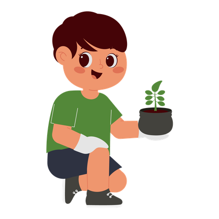Happy Boy Planting Tree  Illustration
