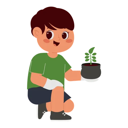 Happy Boy Planting Tree  Illustration