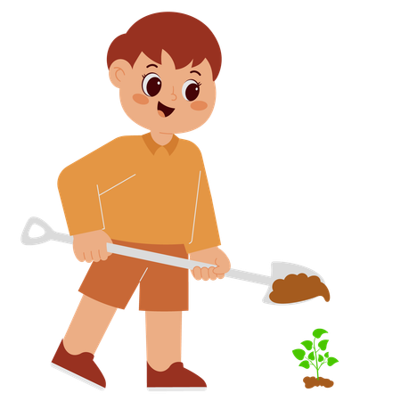 Happy Boy Planting Tree  Illustration