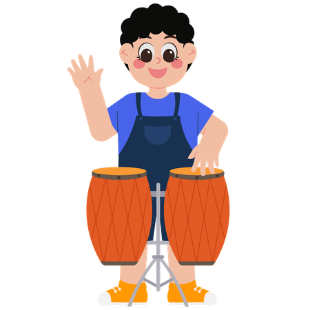 Happy boy playing drums  イラスト