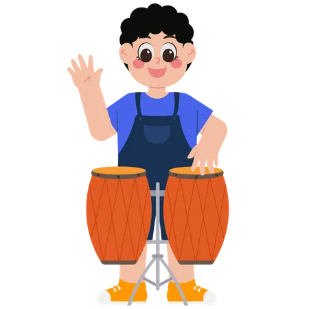 Happy boy playing drums  イラスト