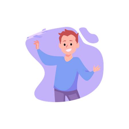 Happy boy playing with airplane toy  Illustration