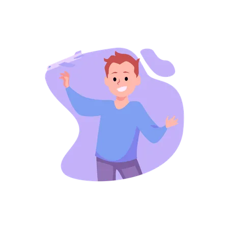 Happy boy playing with airplane toy  Illustration