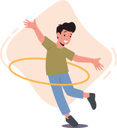 Happy Boy Playing with Hula Hoop Illustration