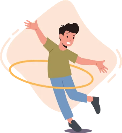 Happy Boy Playing with Hula Hoop Illustration