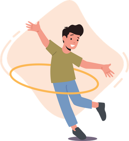 Happy Boy Playing with Hula Hoop  Illustration