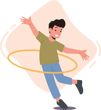 Happy Boy Playing with Hula Hoop  Illustration