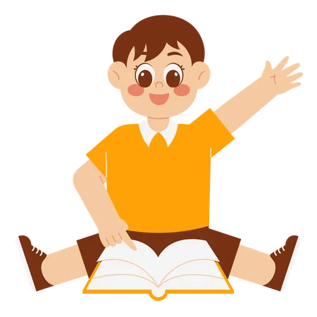 Happy Boy Reading Book  Illustration