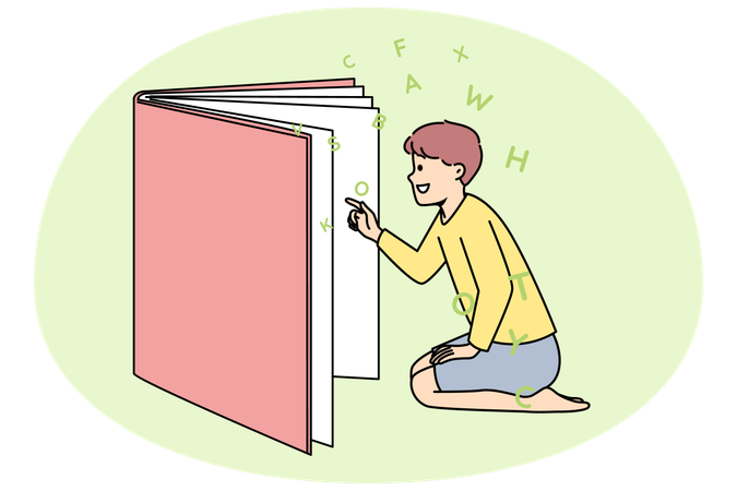 Happy boy reading book Illustration