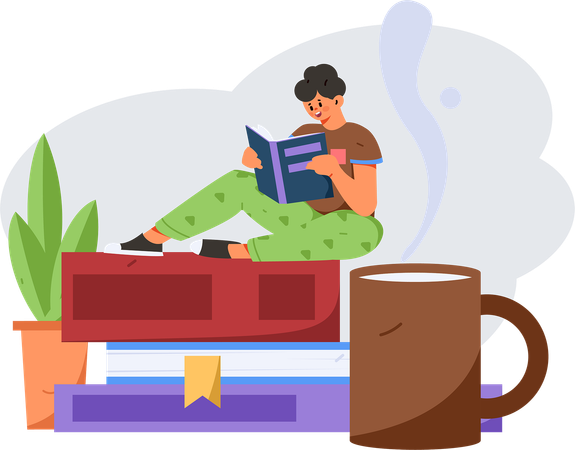 Happy Boy Reading Book  Illustration