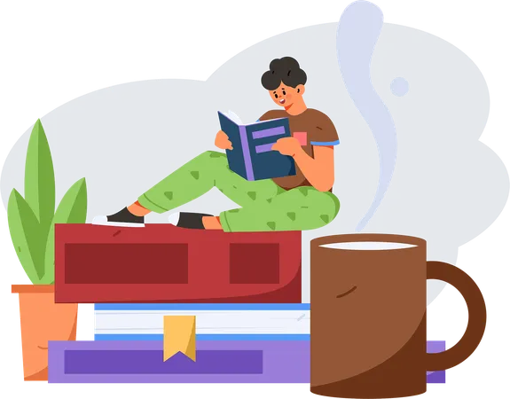 Happy Boy Reading Book  Illustration