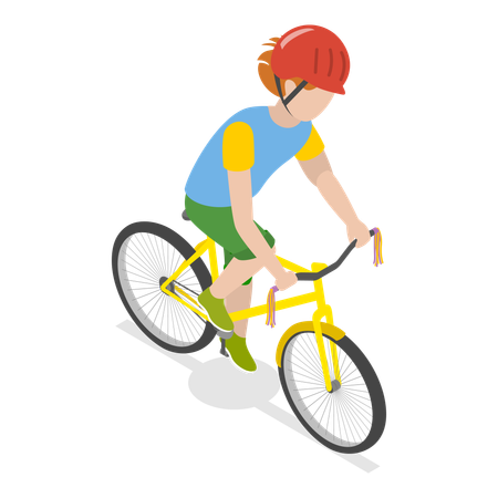 Happy boy riding bicycle wearing helmet  Illustration