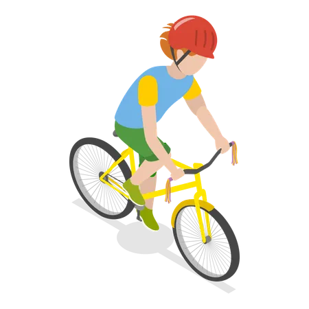 Heureux garçon à vélo portant un casque  Illustration