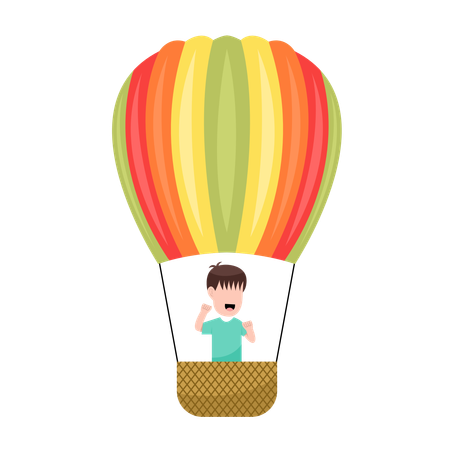 Happy Boy Riding Hot Air Balloon  Illustration