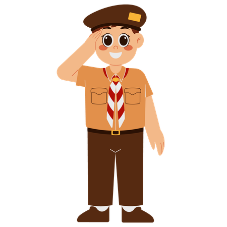 Happy Boy Scout Saluting  イラスト