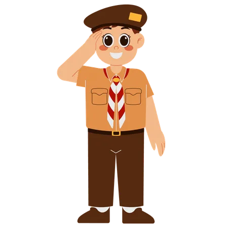Happy Boy Scout Saluting  イラスト