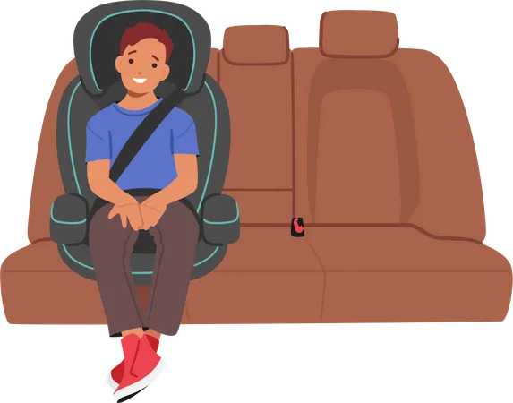 Happy Boy Sitting In Car Seat Illustration