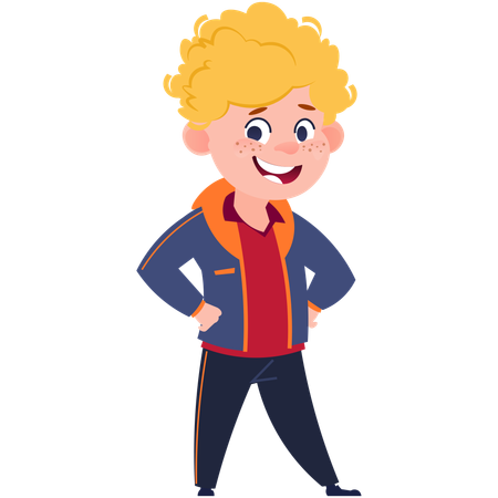 Happy boy student going to school  イラスト