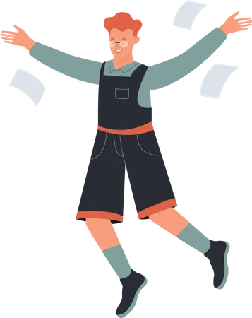 Happy Boy student jumping  Illustration