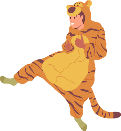 Happy boy wearing tiger kigurumi pajamas costume  Illustration