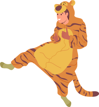 Happy boy wearing tiger kigurumi pajamas costume  Illustration