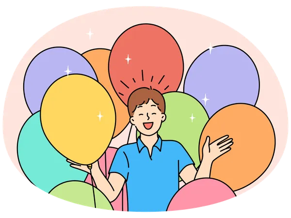 Happy boy with balloons celebrating birthday  Illustration