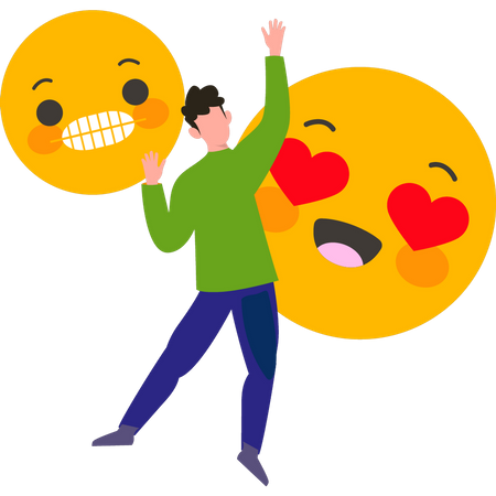 Happy boy with emoji  Illustration
