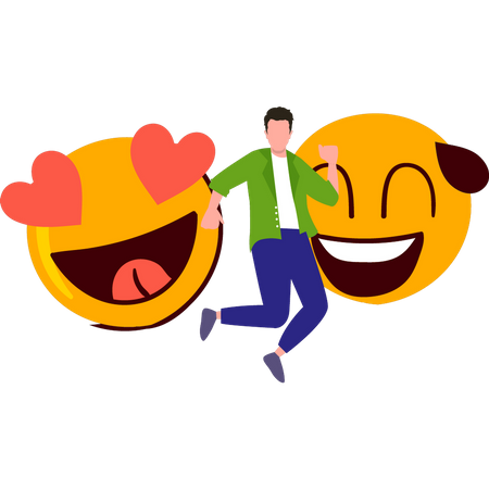 Happy boy with emojis  일러스트레이션