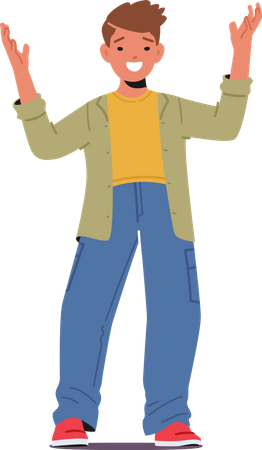 Happy Boy with Raised Arms Illustration