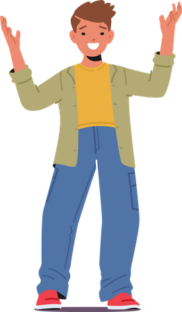 Happy Boy with Raised Arms  Illustration