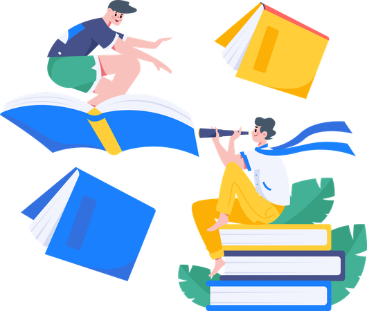 Happy Boys reading book  Illustration