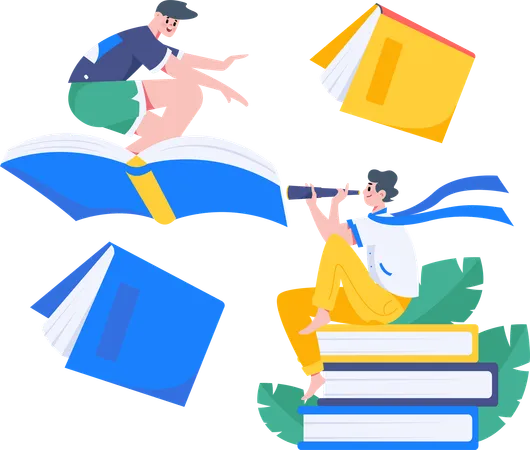 Happy Boys reading book  Illustration