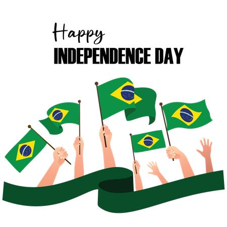 Happy Brazil Independence day with waving flags  Illustration