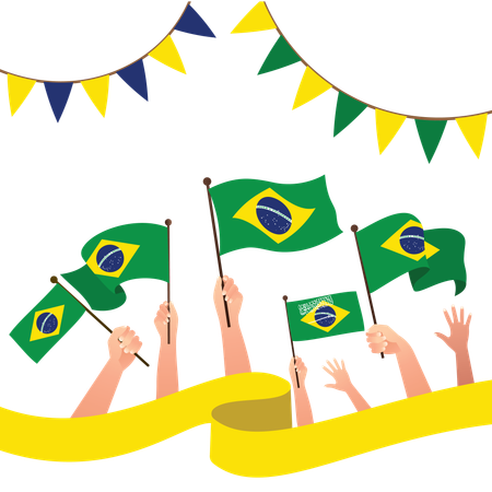 Happy Brazil Independence day with waving flags  Illustration