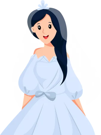 Happy Bride in Blue Dress  Illustration